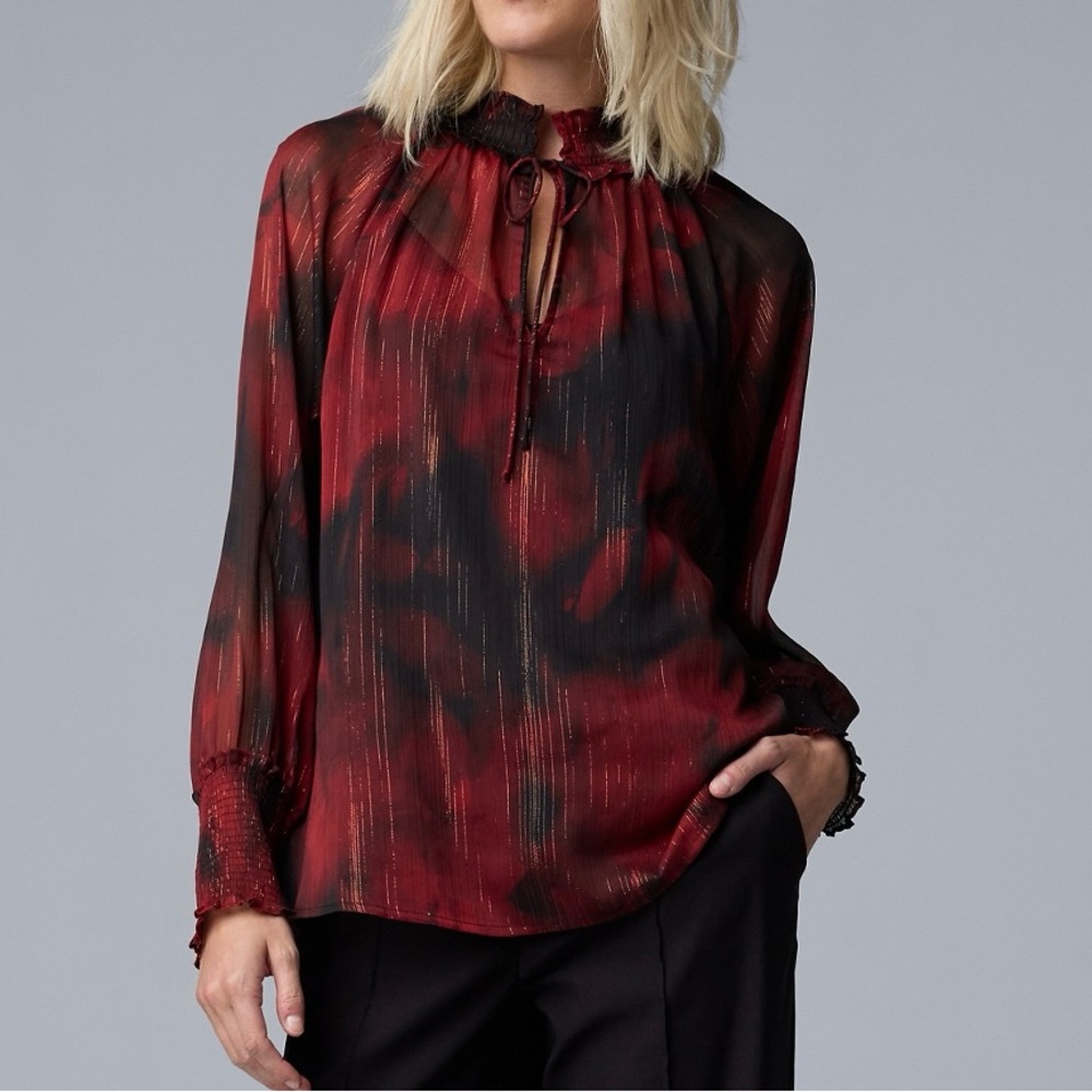 Simply Vera Vera Wang Tie Smocked Elegant Blouse